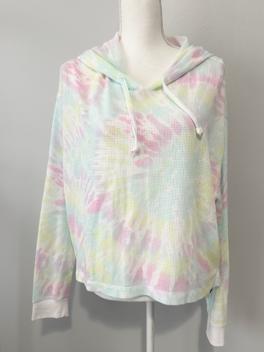 PINK Victoria's Secret Pastel Tie-Dye Waffle Knit Hoodie size large NWT